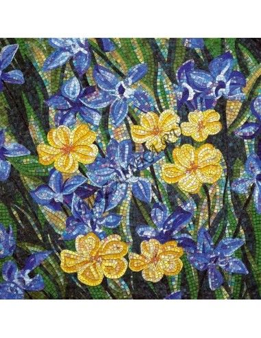 Blue-Yellow Flowers FLO3B панно из стеклянной мозаики "Философия Мозаики"
