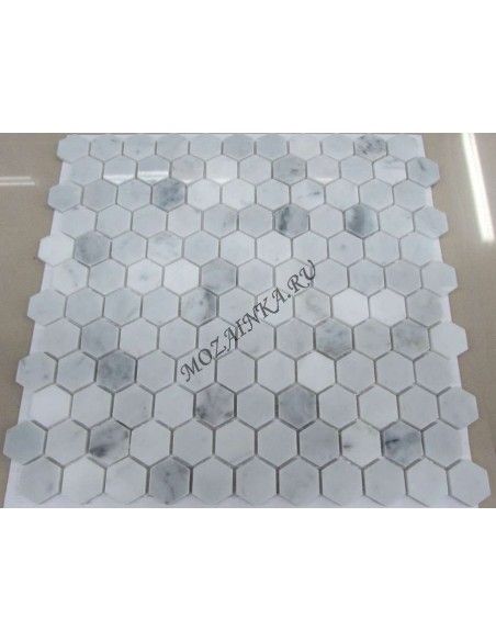 Hexagon Bianco Carrara каменная мозаика "Философия Мозаики"