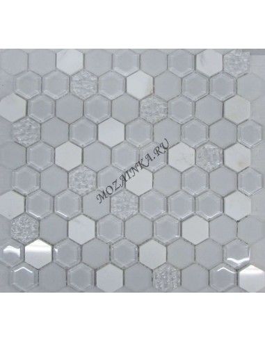 Hexagon White Glass мозаика из камня и стекла "Философия Мозаики"