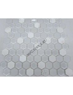 Hexagon White Glass мозаика из камня и стекла "Философия Мозаики" 2