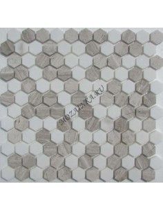 Hexagon White Grey каменная мозаика "Философия Мозаики"