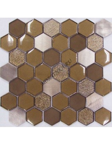 Hexagon Brown Metal мозаика из стекла и алюминия "Философия Мозаики"
