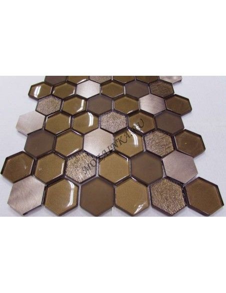 Hexagon Brown Metal мозаика из стекла и алюминия "Философия Мозаики"