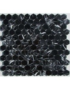 Hexagon Nero Marquina каменная мозаика "Философия Мозаики"