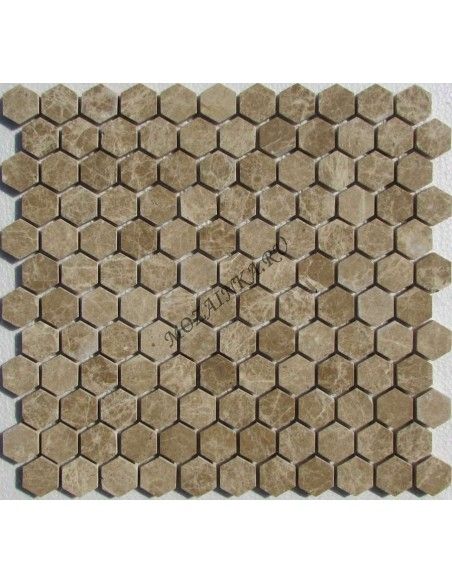 Hexagon Emperador Light каменная мозаика "Философия Мозаики"
