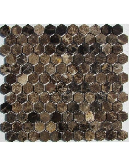 Hexagon Emperador Dark каменная мозаика "Философия Мозаики"