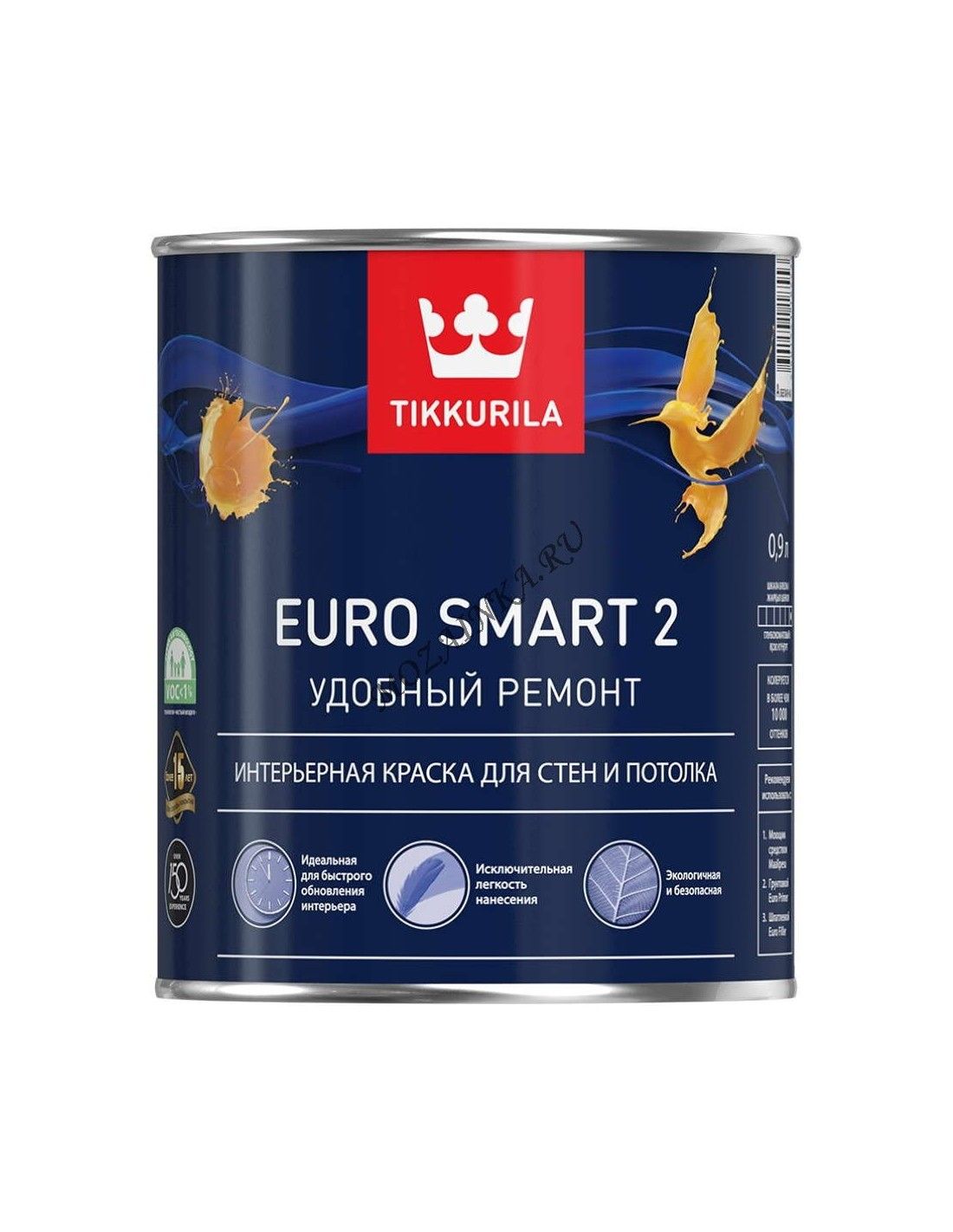 TIKKURILA EURO SMART 2 краска интерьерная для стен и потолка (0,9л)