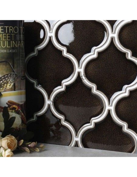 Porcelain Arabesko Crackle Brown 160 плитка-мозаика керамическая "Философия Мозаики"