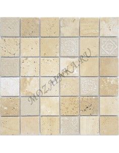 Карамель / Ледо Art Travertino Beige MAT 48x48x8 мм каменная мозаика