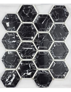 Hexagon Nero каменная мозаика "Философия Мозаики"